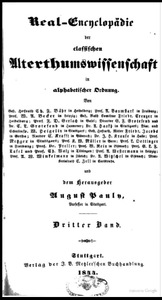 Real-Encyclopädie der Classischen Alterthumswissenschaft in alphabetischer Ordnung